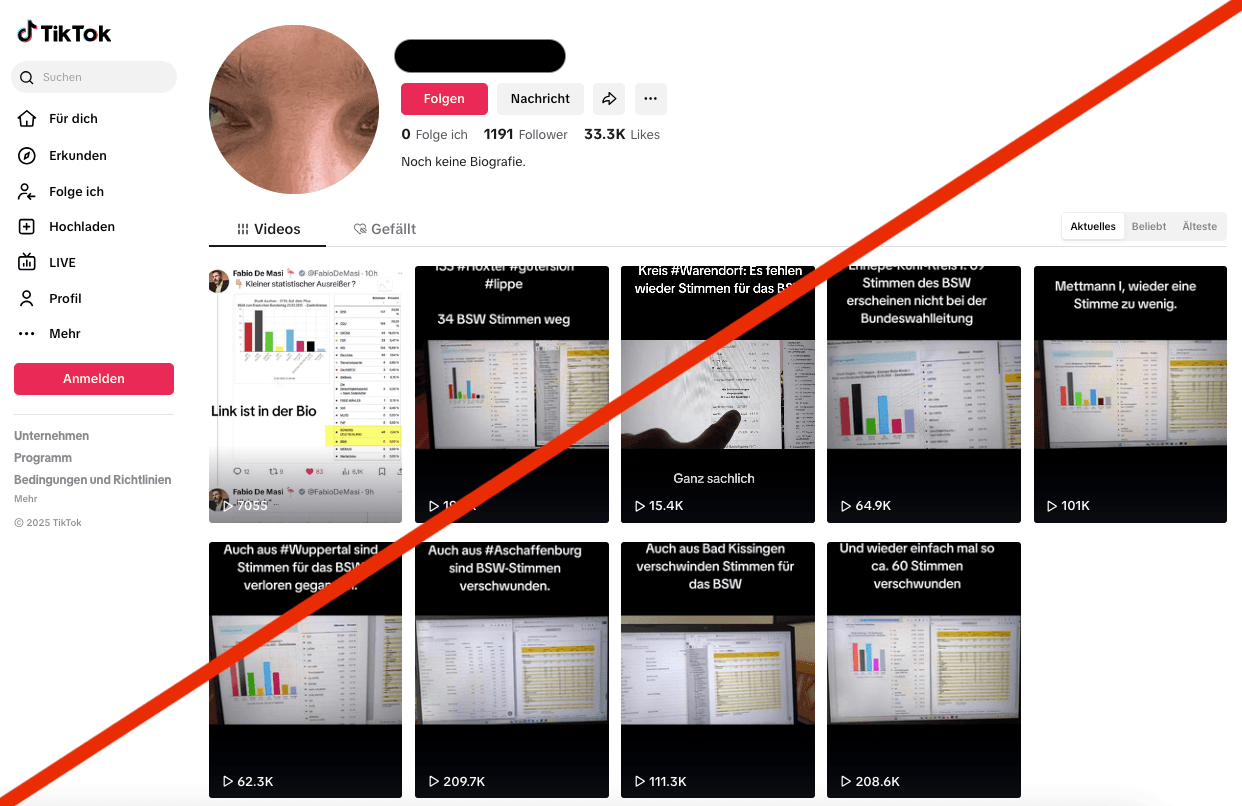Screenshot TikTok Account Datenvergleich